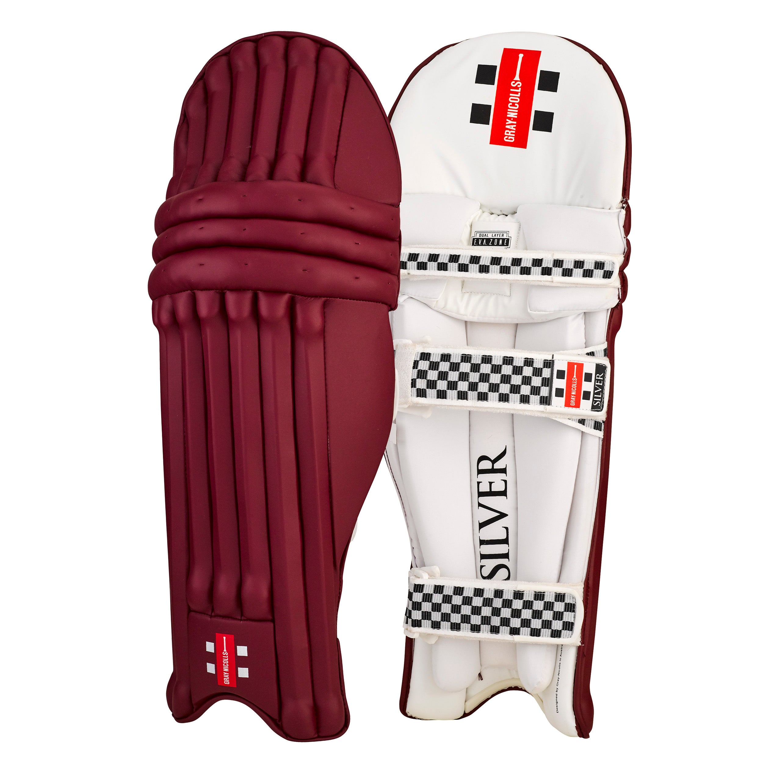 Gray Nicolls Silver Batting Legguard Maroon - Adult