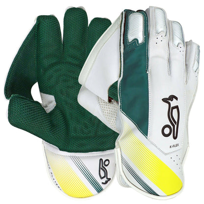 Kookaburra Pro Players White/Green/Yellow Keeping Gloves - Oversize Adult